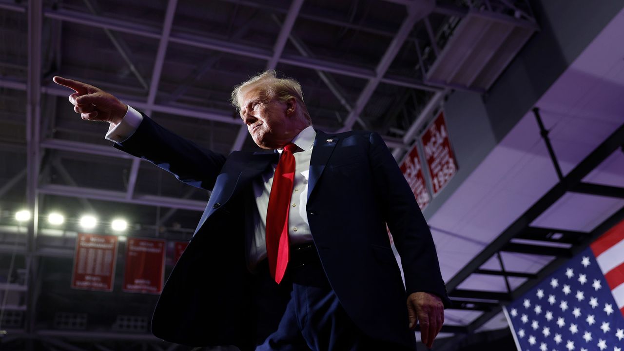 Republican presidential candidate, former President Donald Trump walks offstage after speaking at a campaign rally at the Liacouras Center in Philadelphia, Pennsylvania on June 22.