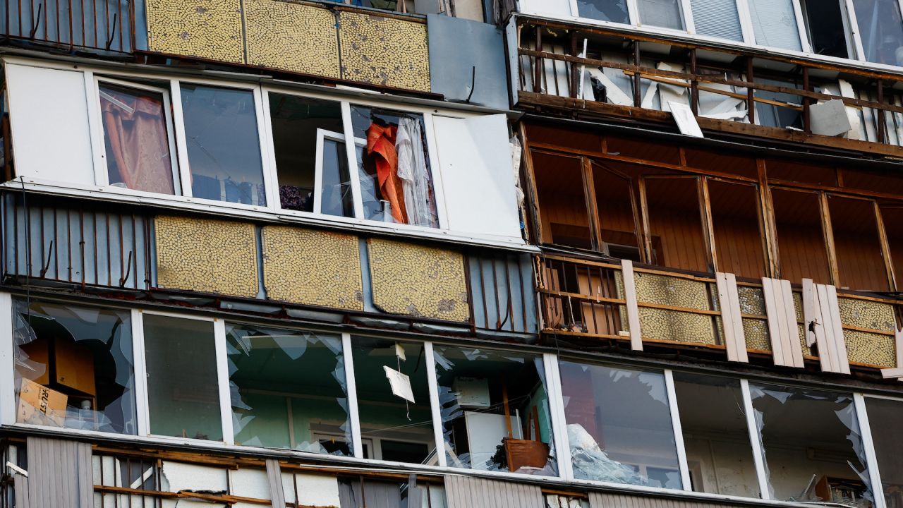 A view of a residential building damaged by a Russian missile strike in Kyiv on Thursday.