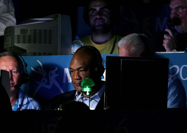 Foreman works as a boxing commentator during the Commonwealth Games in Melbourne in 2006.