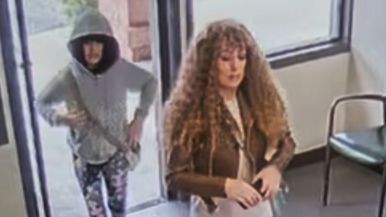 This screenshot from a press release from the Santa Barbara County Sheriff's Office shows Melodee Buzzard and Ashlee Buzzard in a surveillance video.