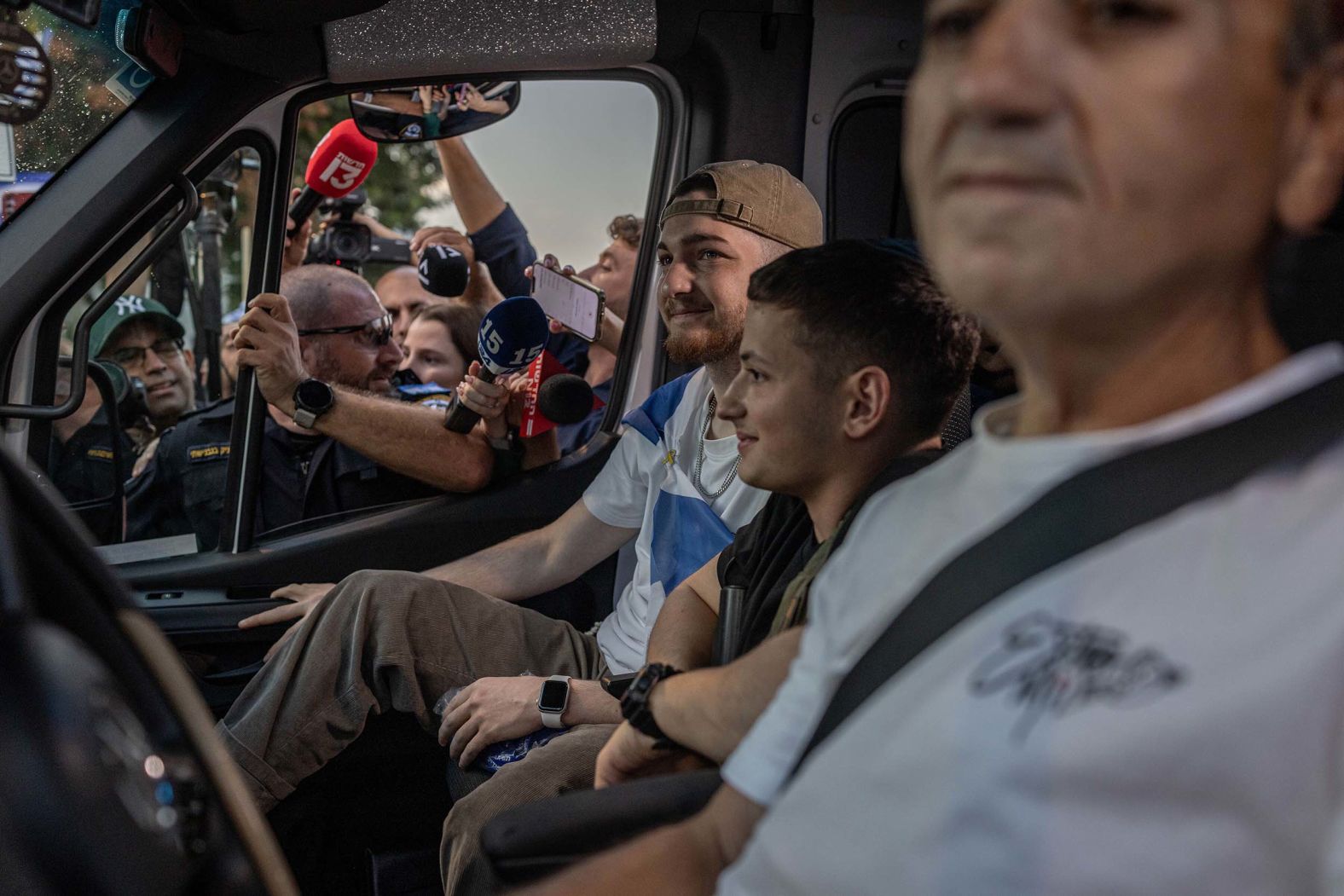 Bar Kupershtein is greeted by supporters as he returns home to Holon, Israel, on Sunday, November 2. The 23-year-old is one of the hostages who have been returned from Gaza as part of the ceasefire deal between Israel and Hamas.