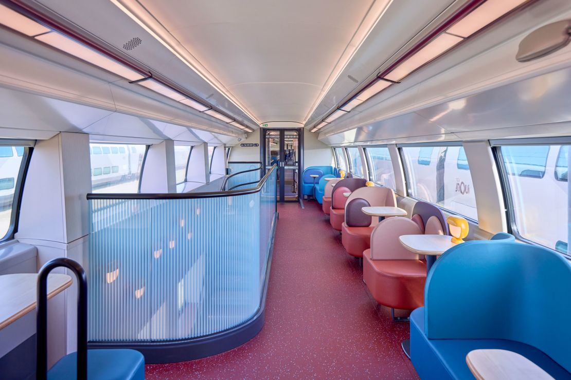 The bistro carriage on the new TGV INOUI train spans two floors, with seasonal French cuisine on the menu.