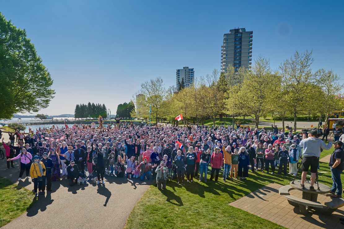 In April, Americans and Canadians posed for photos in a show of mutual support in the Vancouver Island town of Nanaimo in response to a TikTok invitation.