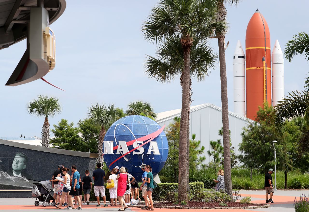 People visit the Kennedy Space Center Visitor Complex as Hurricane Dorian approaches on Friday. 