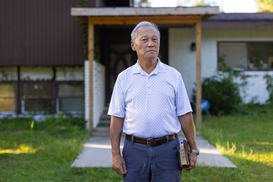 James Rim, president of the Korean American Association of Southeast Georgia, stands outside of Savannah First Korean Presbyterian Church in Bloomingdale, Georgia, on Saturday.