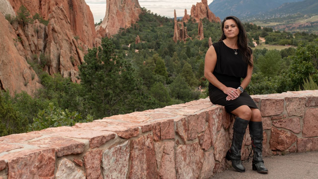 Tamara Lucero Goodell, a cousin of the Menendez brothers, poses for a portrait on Monday, Sept. 22, 2025 at Garden of the Gods park in Colorado Springs, Colorado.