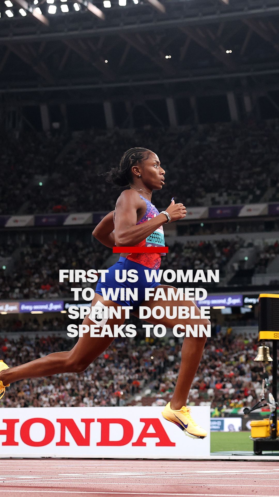 First US woman to win famed sprint double speaks to CNN