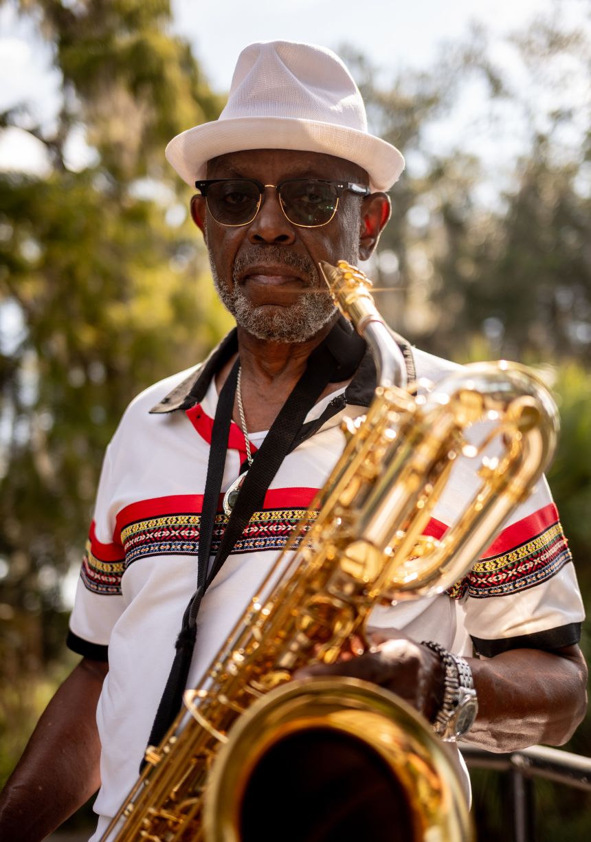 Musician Roger Lewis in New Orleans' City Park.