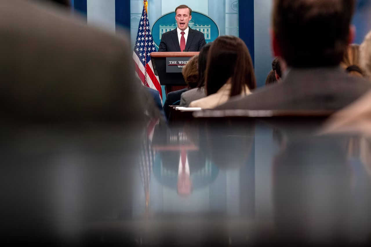 White House national security adviser Jake Sullivan speaks during a press briefing at the White House in Washington, DC, on Monday.