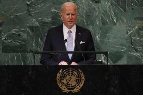 U.S. President Joe Biden addresses the 77th Session of the United Nations General Assembly on September 21.
