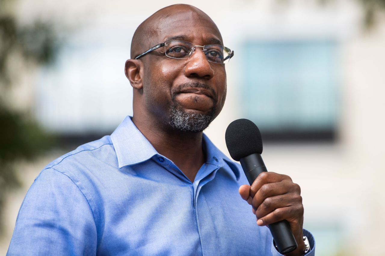 Democrat Senate candidate Raphael Warnock speaks during a campaign rally in LaGrange, Georgia, on October 29.