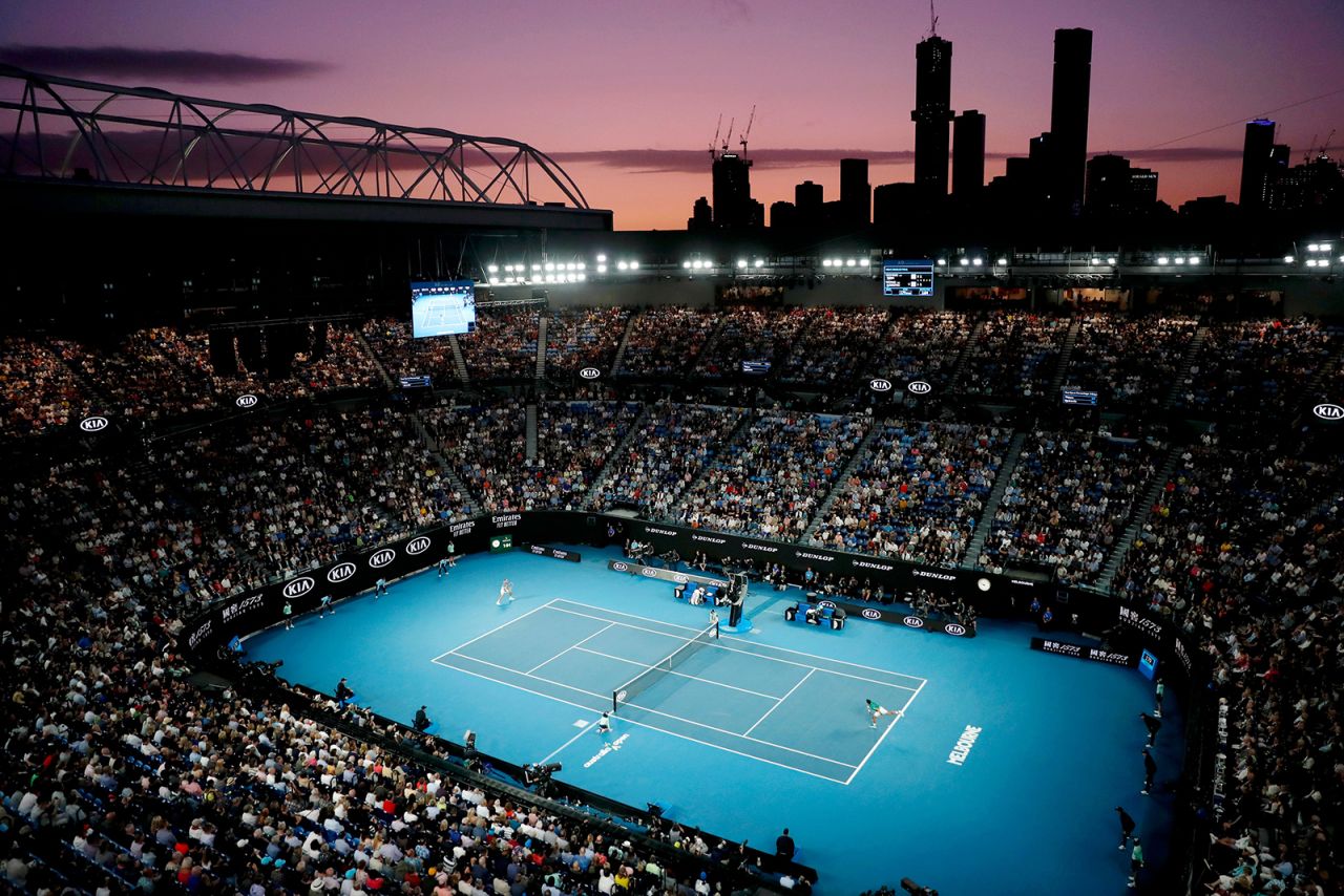 A general view of fans at Rod Laver Arena watching the men's singles final match between Novak Djokovic of Serbia and Dominic Thiem of Austria at the Australian Open Grand Slam tennis tournament in Melbourne, Australia, on February 2.