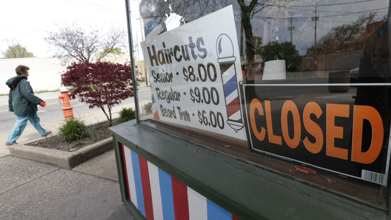 A closed barber shop is seen in Cleveland on May 6.