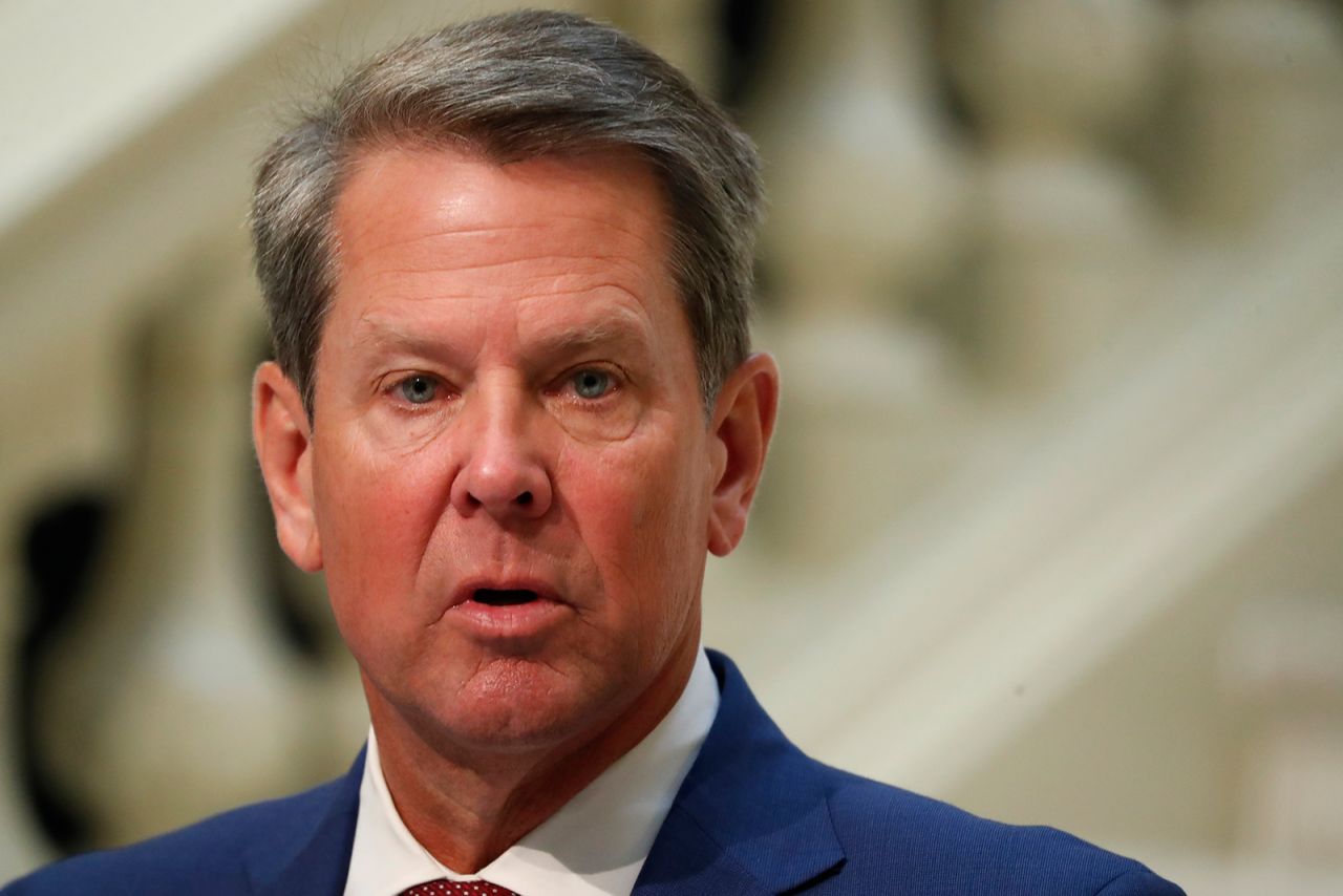 In this Friday, July 17 file photo, Georgia Gov. Brian Kemp speaks during a coronavirus briefing at the Capitol, in Atlanta.