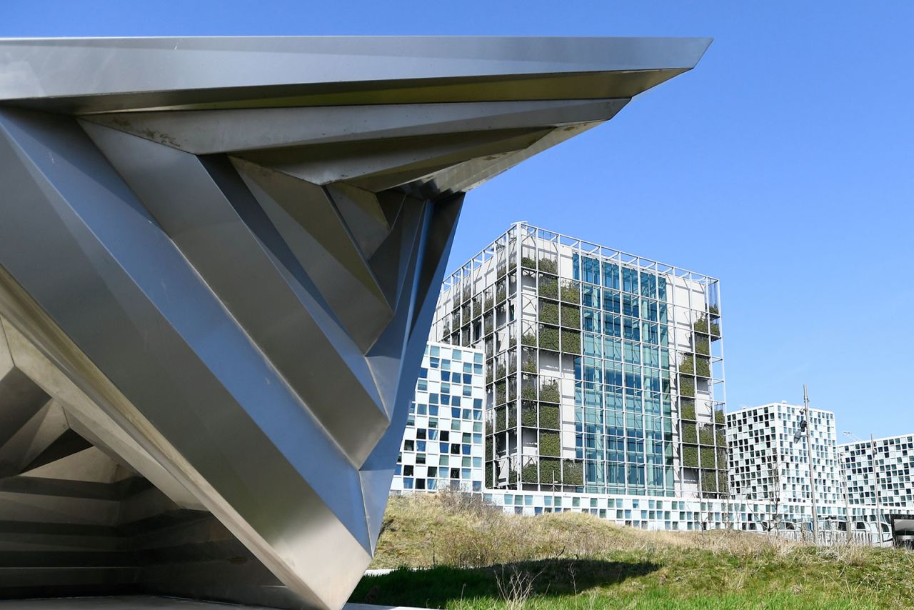 An exterior view of the International Criminal Court in The Hague, Netherlands, in 2021. 