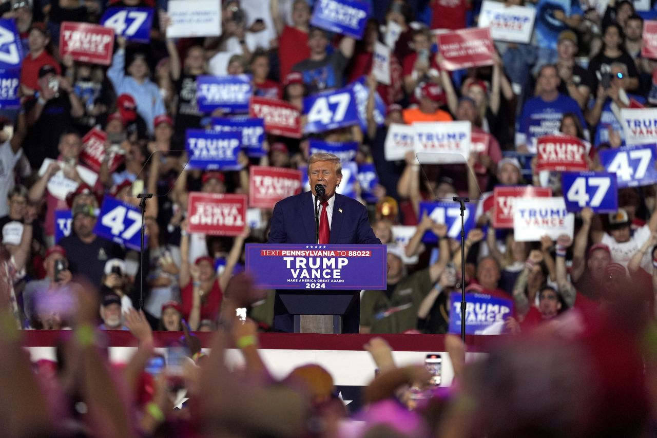 Donald Trump speaks at a campaign rally in Wilkes-Barre, Pennsylvania, on Saturday.