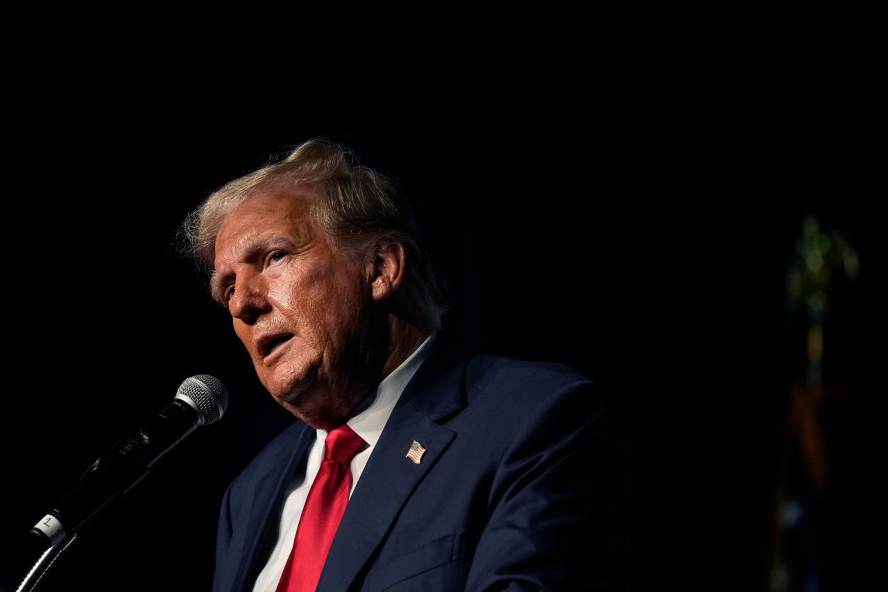 Republican presidential candidate former President Donald Trump speaks at Palm Beach County Convention Center in West Palm Beach, Florida, on October 11, 2023.