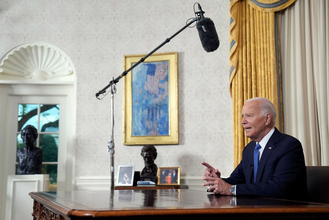 President Joe Biden addresses the nation from the Oval Office of the White House in Washington, DC on July 24.