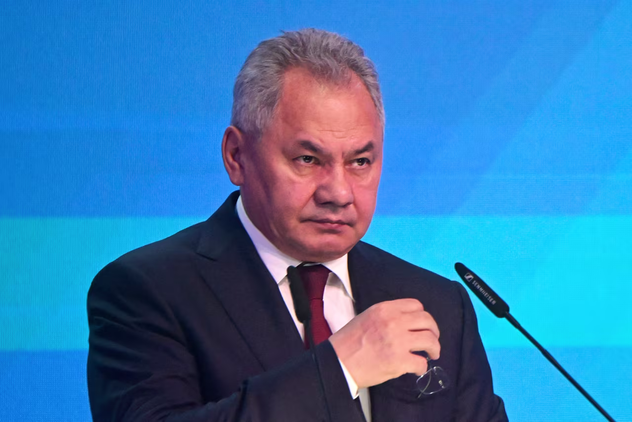 Sergei Shoigu addresses a conference in Kubinka, Moscow region, on August 15, 2023. 