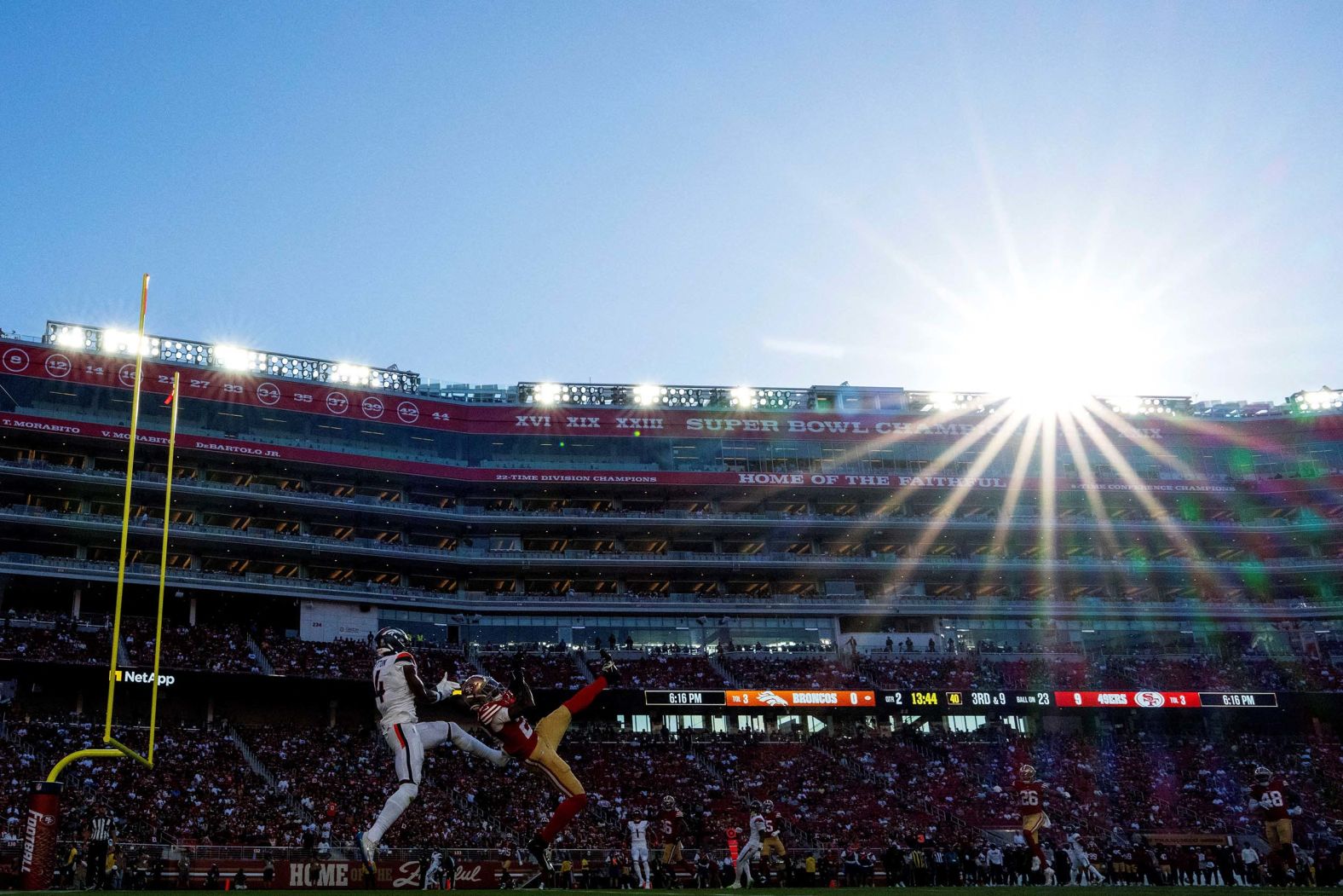 San Francisco 49ers cornerback Darrell Luter Jr. deflects a pass intended for Denver Broncos wide receiver Courtland Sutton during a pre-season game on Saturday, August 9.