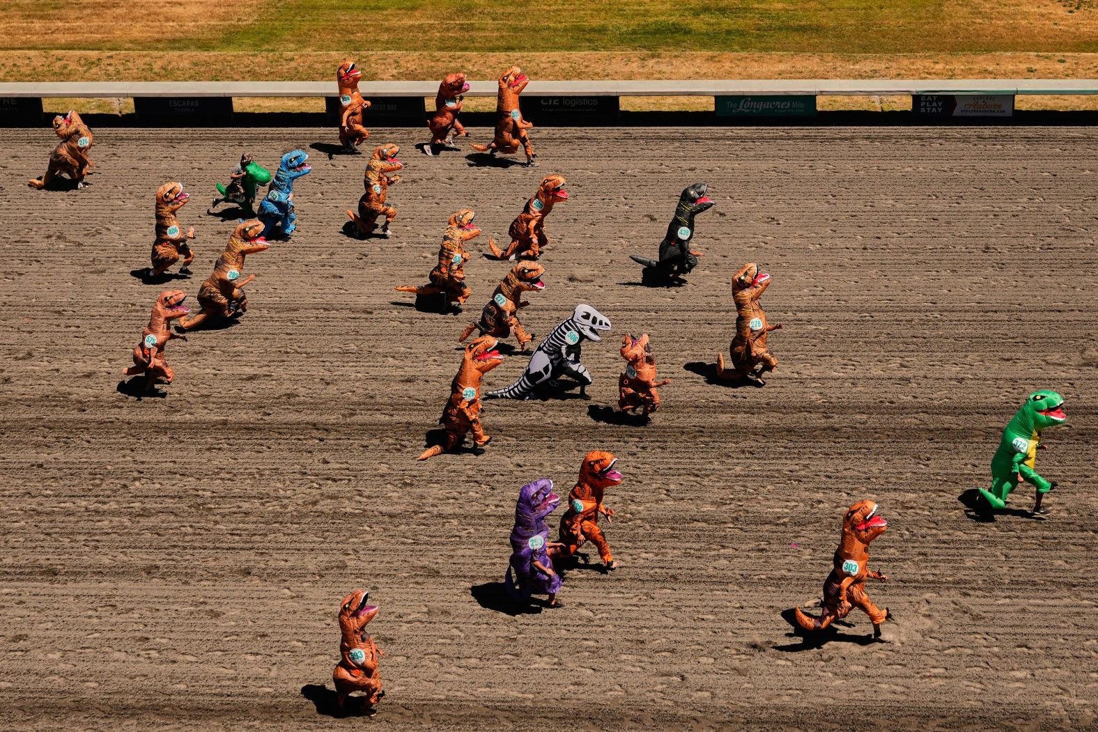 Racers take to the track during a preliminary heat of the T-Rex World Championship Races in Auburn, Washington, on Sunday, June 29.