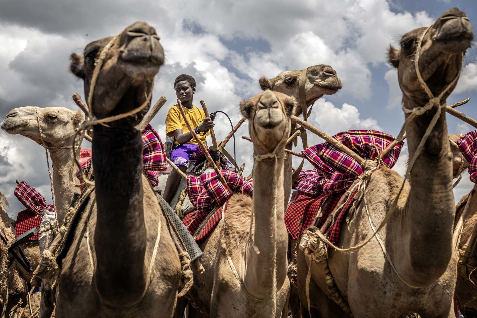 A young camel rider prepares for a race during the 32nd Maralal International Camel Derby celebrations in Maralal, Kenya, on Saturday, September 27.
