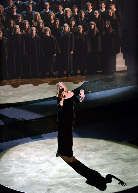 During the 2001 Emmy Awards, Streisand performs a tribute for those killed in the September 11 terrorist attacks.