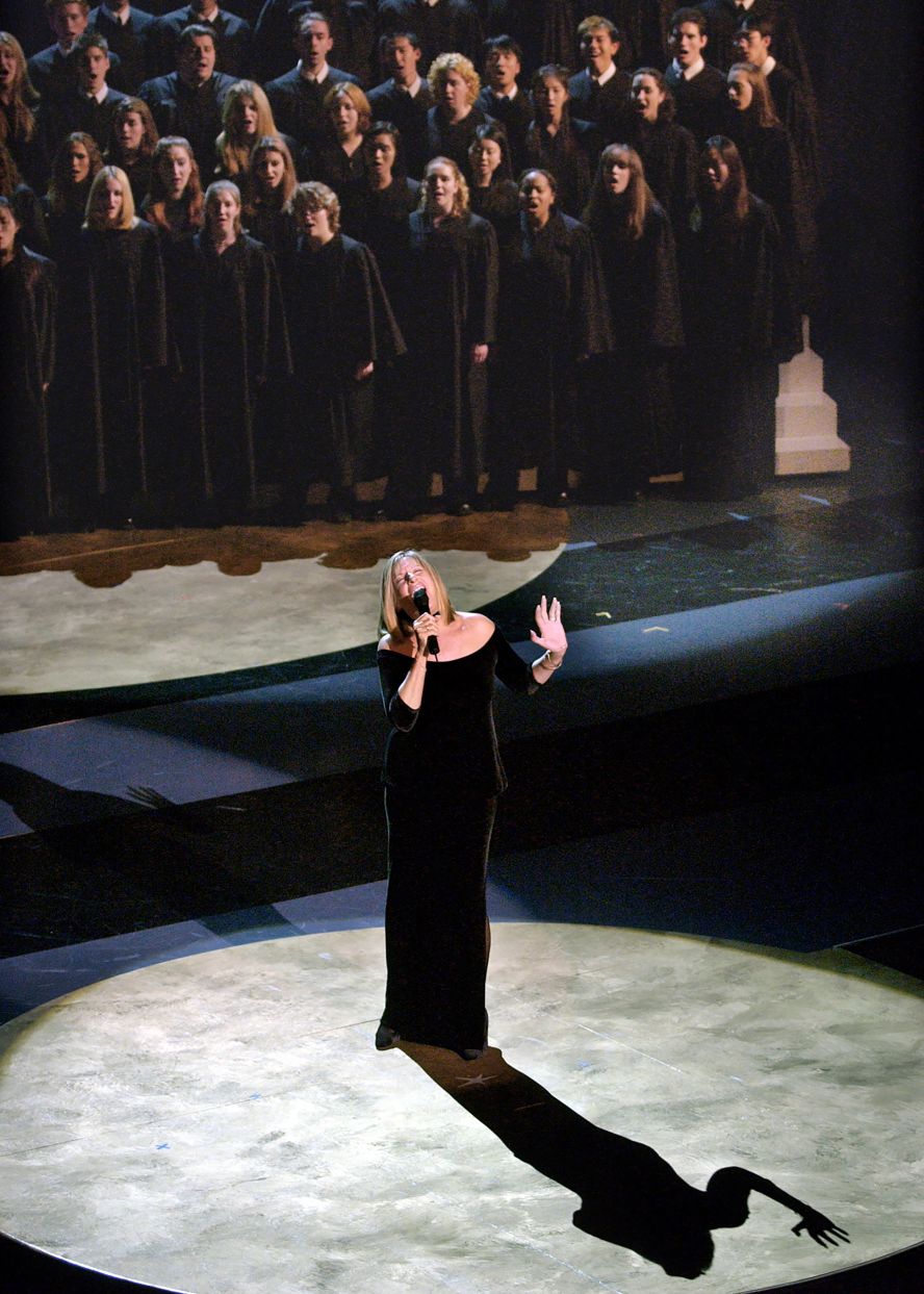 During the 2001 Emmy Awards, Streisand performs a tribute for those killed in the September 11 terrorist attacks.