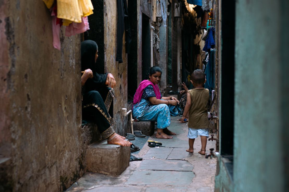 Reshma Prasant Bobde, 42, sits in front of her house in Dharavi on April 14.