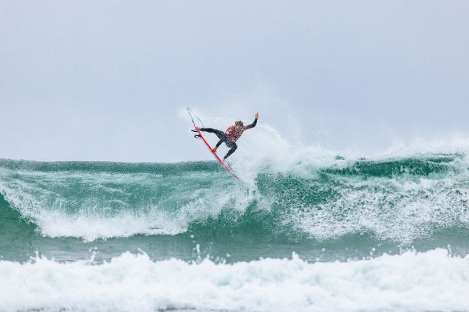 Professional surfer Marco Mignot competes in a World Surf League event in San Francisco on Wednesday, June 11.