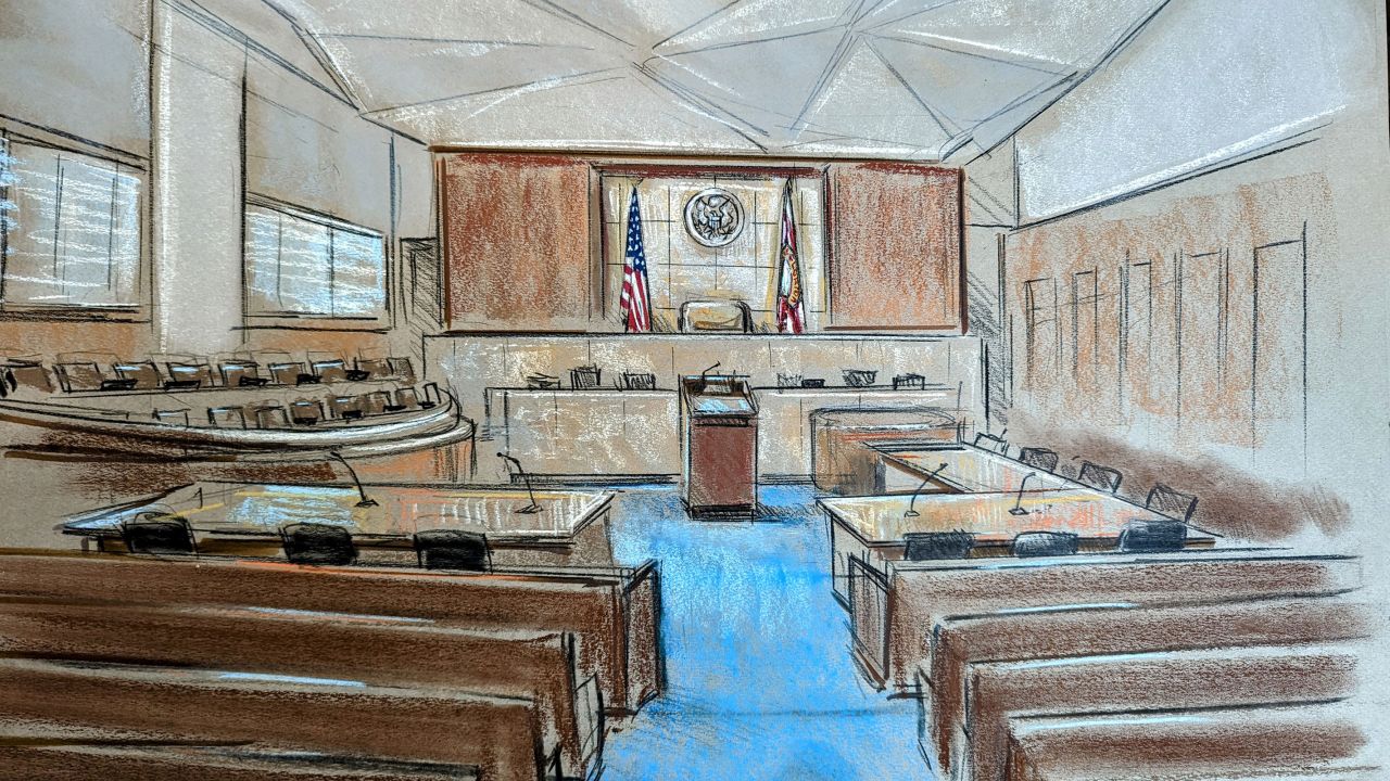 This sketch shows inside the courtroom in Miami, Florida, on Monday, June 12. 