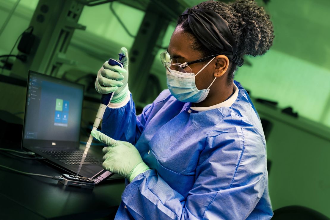 A public health scientist from the CDC's Enteric Diseases Laboratory Branch develops portable sequencing equipment for whole-genome sequencing, which provides detailed information about the pathogens that make people sick.