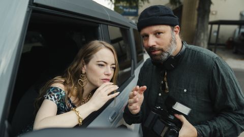 Emma Stone and Yorgos Lanthimos on the set of KINDS OF KINDNESS. Photo by Atsushi Nishijima. Courtesy of Searchlight Pictures. © 2024 Searchlight Pictures All Rights Reserved