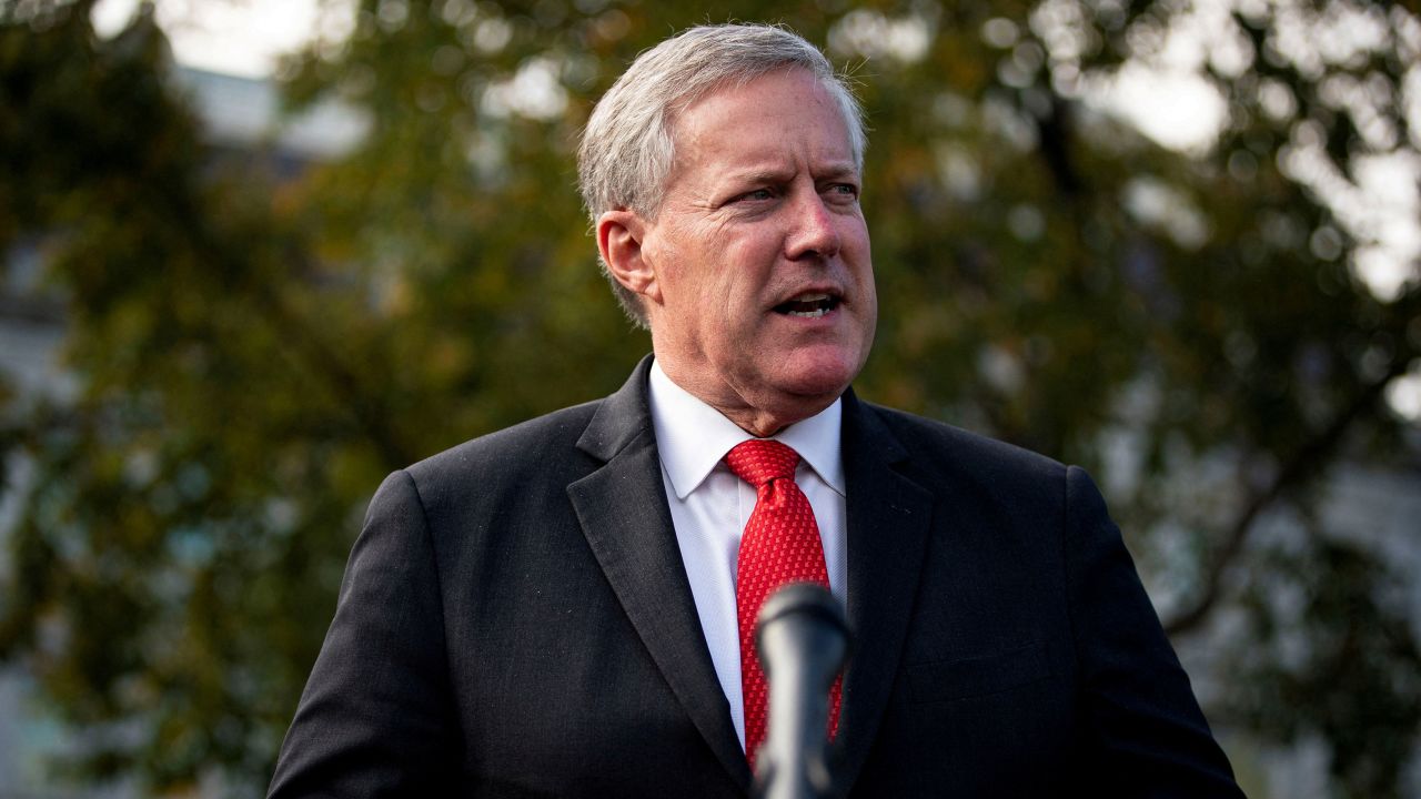 White House Chief of Staff Mark Meadows speaks to reporters following a television interview, outside the White House in Washington, DC, in October 2020. 