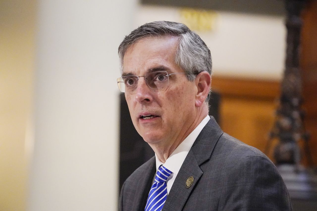 Georgia Secretary of State Brad Raffensperger speaks during a news conference in Atlanta, on November 20.  