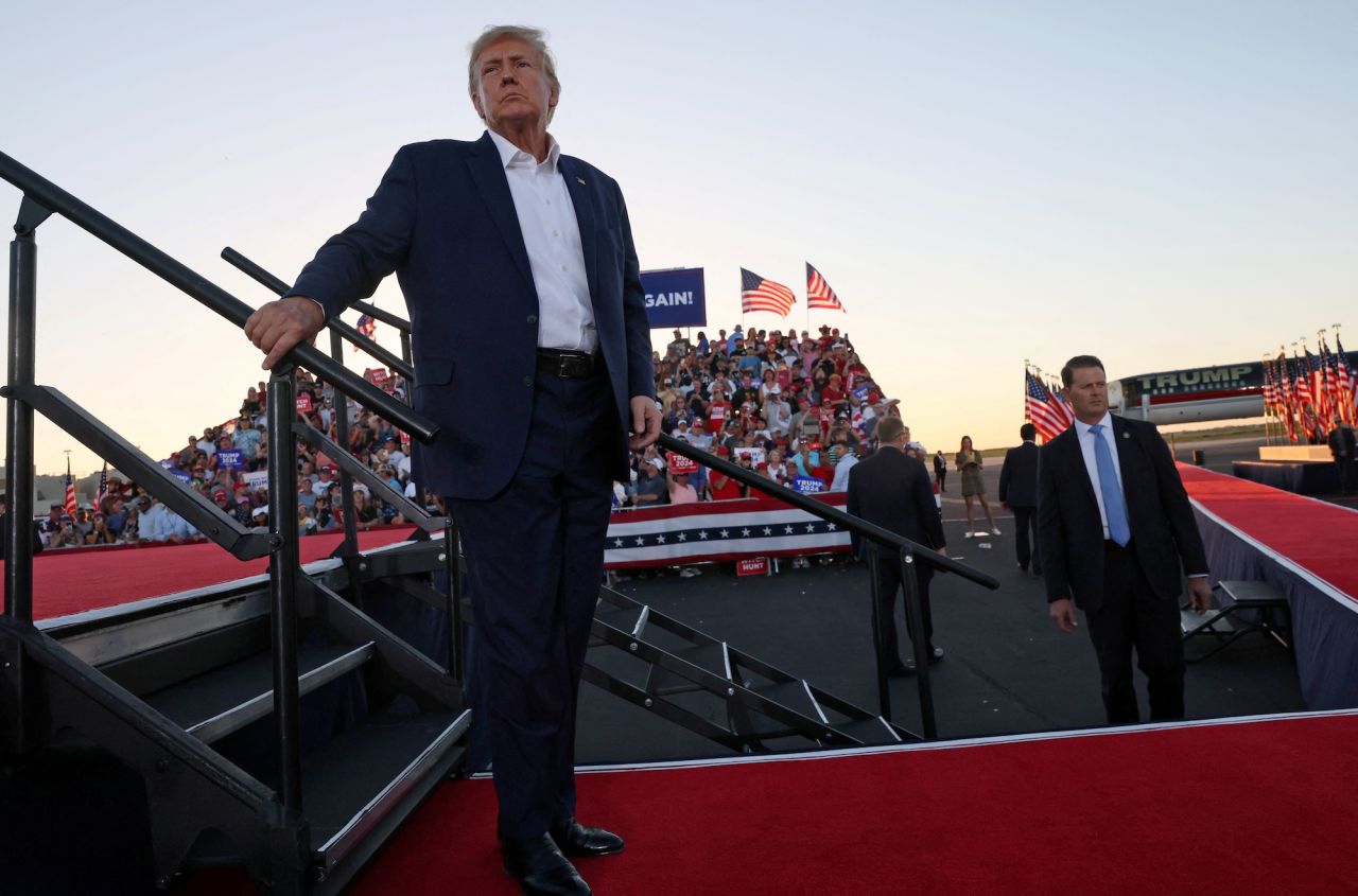 Donald Trump looks on after concluding his speech during the first rally for his re-election campaign in Waco, Texas on March 25.