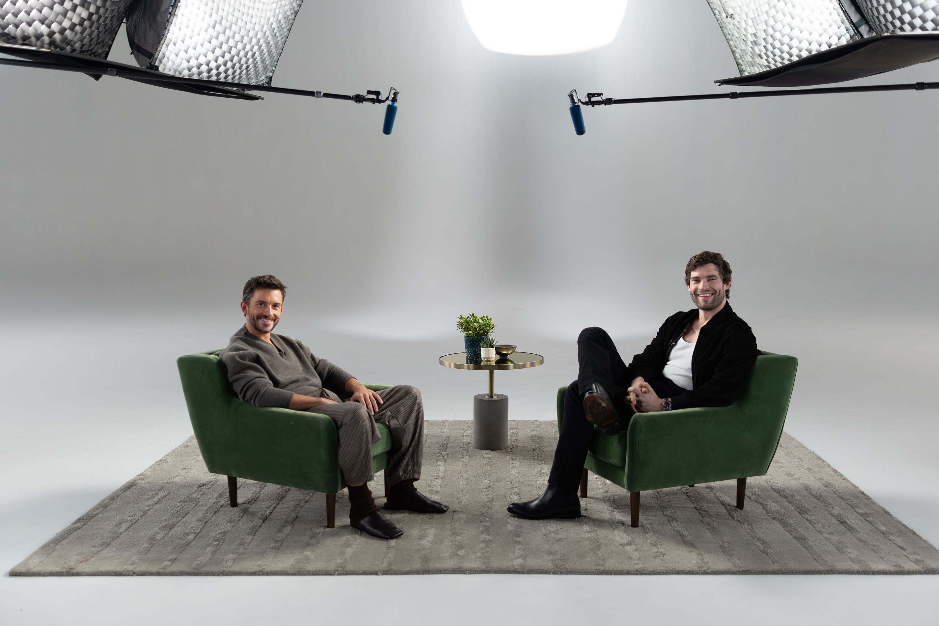 Jonathan Bailey and David Corenswet on the set of “Actors on Actors.”