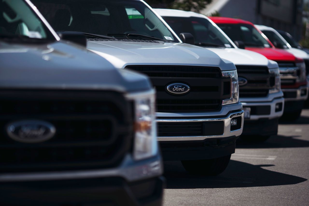 Ford trucks for sale at a dealership in Long Beach, California, on September 23, 2022. 