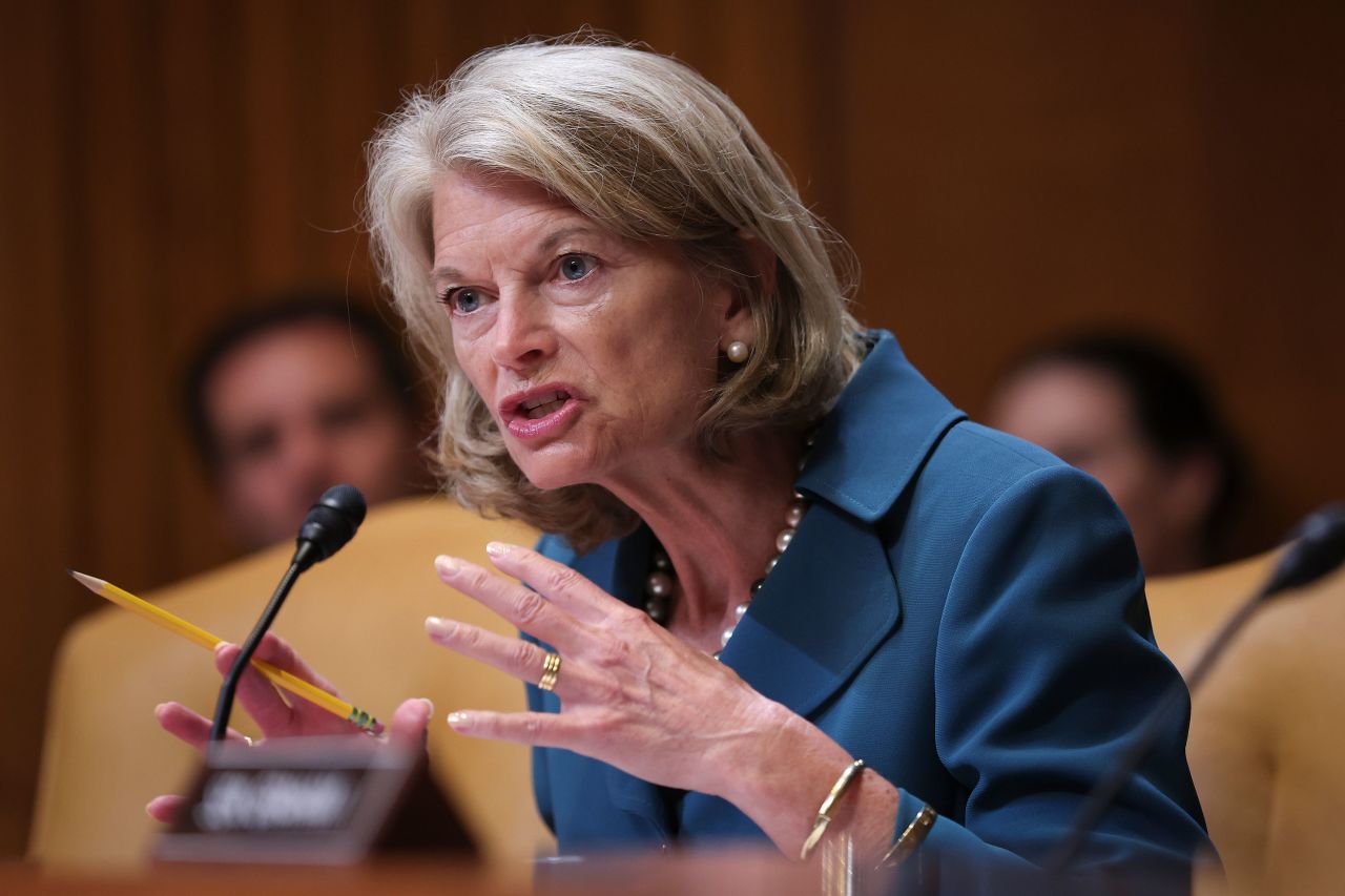 Sen. Lisa Murkowski asks a question during a Senate Appropriations Committee hearing in Washington, DC, on May 3.