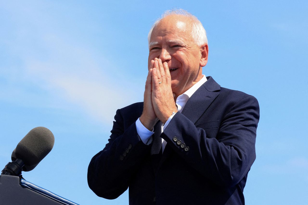 Democratic vice presidential running mate Minnesota Governor Tim Walz attends a campaign event in Eau Claire, Wisconsin, on August 7.