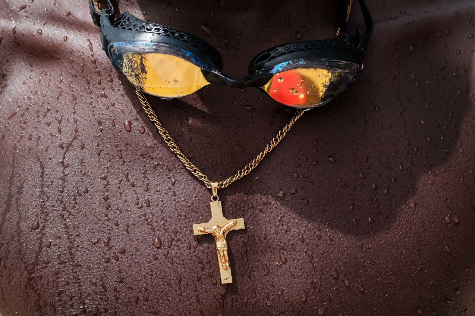 A swimmer prepares to enter the water just before the start of the annual Dakar-Goree swimming competition in Dakar, Senegal, on Sunday, September 28.