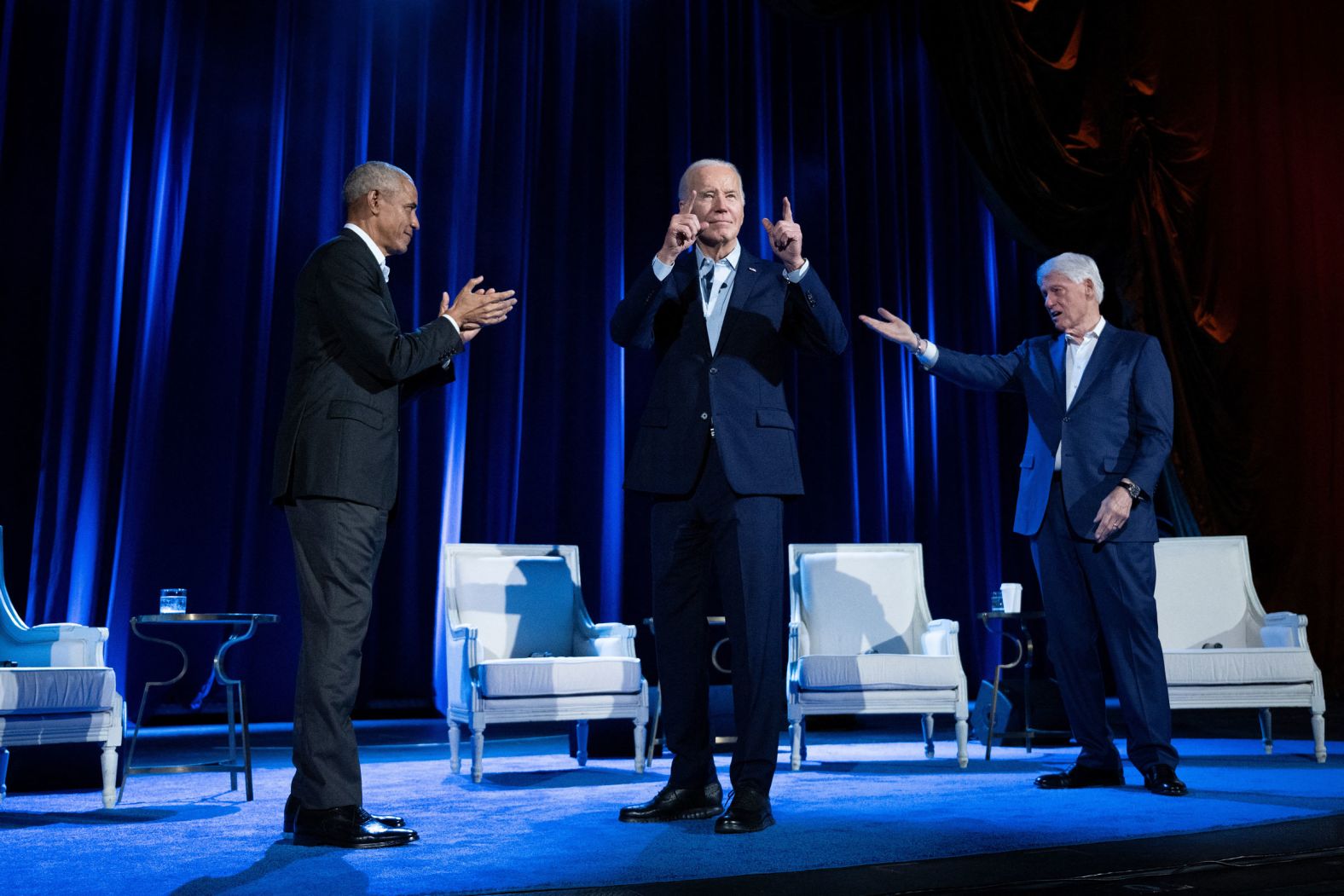 Former Presidents Barack Obama and Bill Clinton join Biden on stage for <a href="index.php?page=&url=https%3A%2F%2Fwww.cnn.com%2F2024%2F03%2F28%2Fpolitics%2Fbiden-obama-clinton-nyc-fundraiser%2Findex.html">a campaign fundraising event</a> at New York's Radio City Music Hall on March 28.