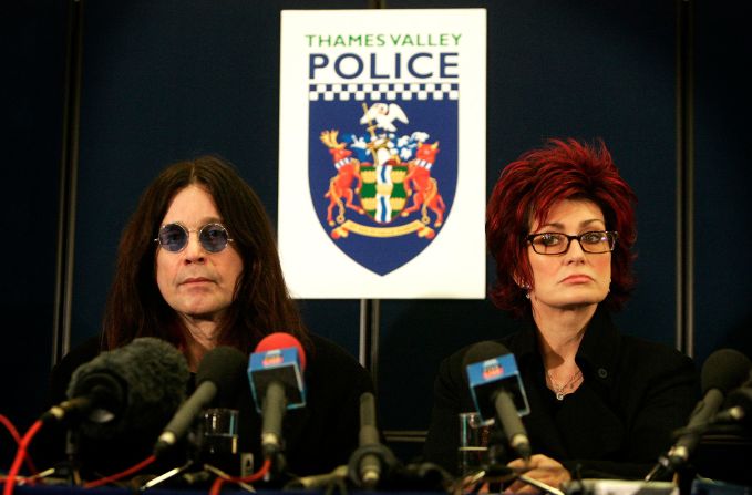 The Osbournes hold a press conference after a burglary at their home in 2004.