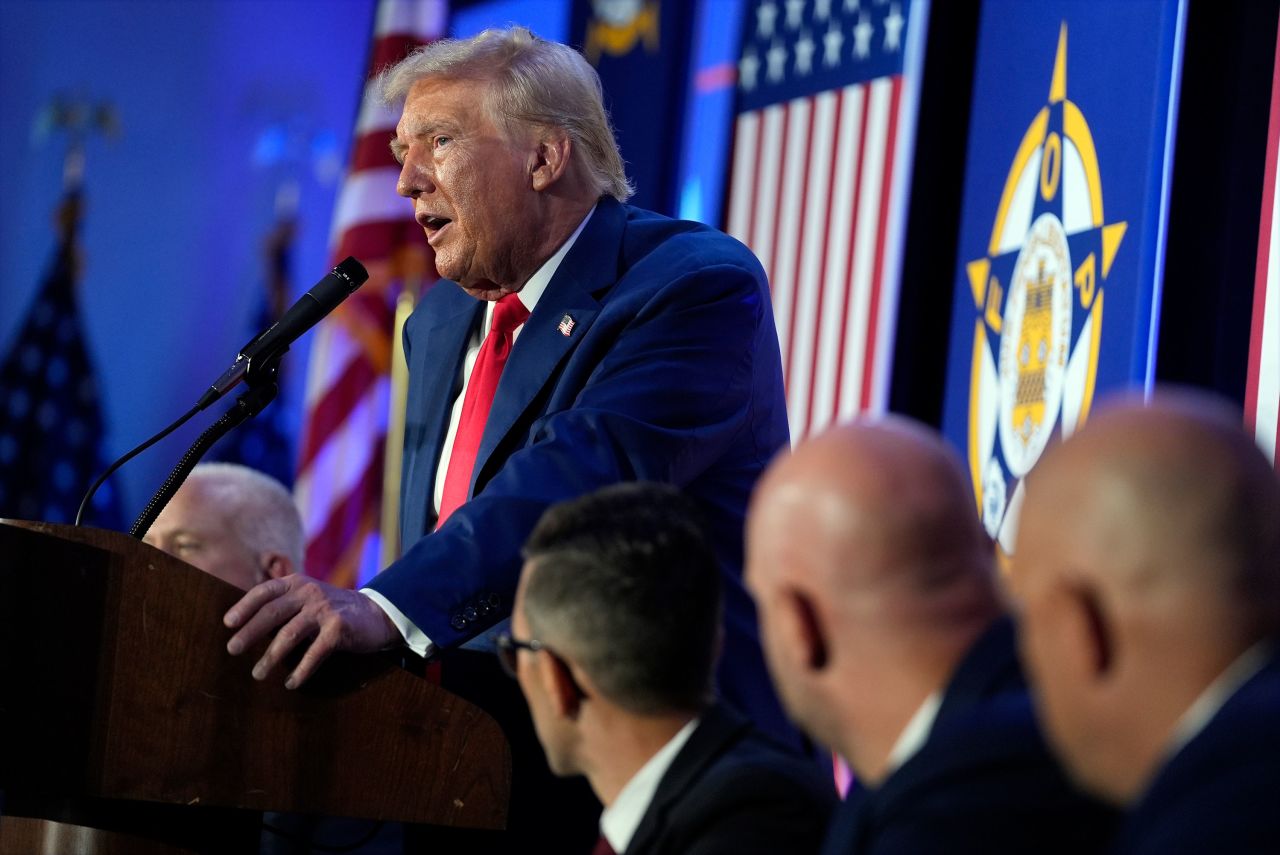 Former President Donald Trump speaks at the fall meeting of the Fraternal Order of Police on September 6 in Charlotte, North Carolina. 