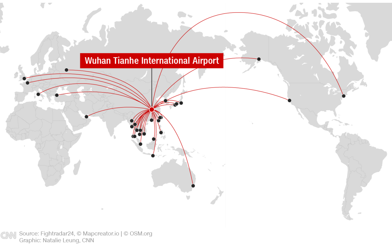 Wuhan's direct international flight links.
