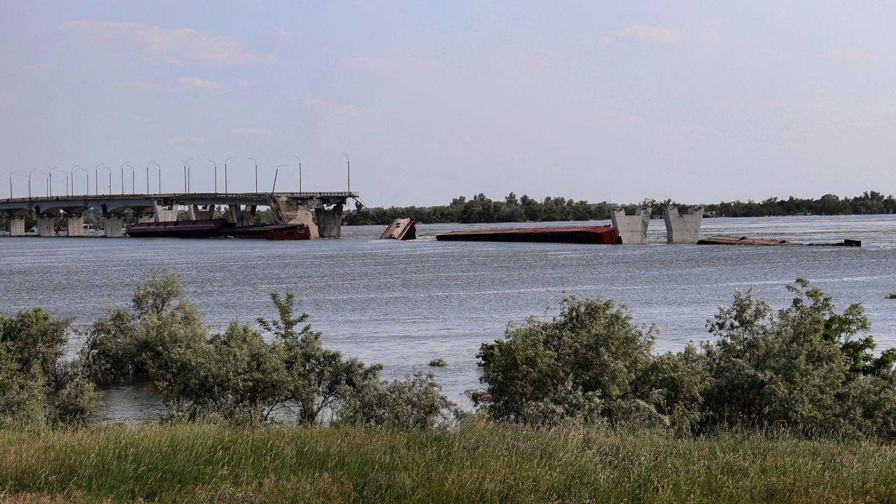 The destroyed Antonovsky bridge is seen near Kherson, Ukraine, on June 8. 