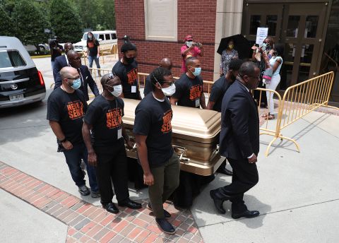 Pallbearers bring the remains of Rayshard Brooks into the Ebenezer Baptist Church in Atlanta on June 22.
