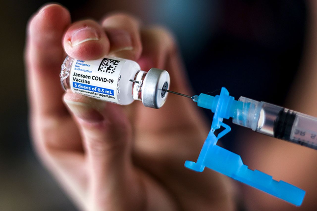 A dose from a vial of the Johnson & Johnson COVID-19 vaccine is drawn at an event put on by the Thornton Fire Department on March 6, 2021 in Thornton, Colorado.