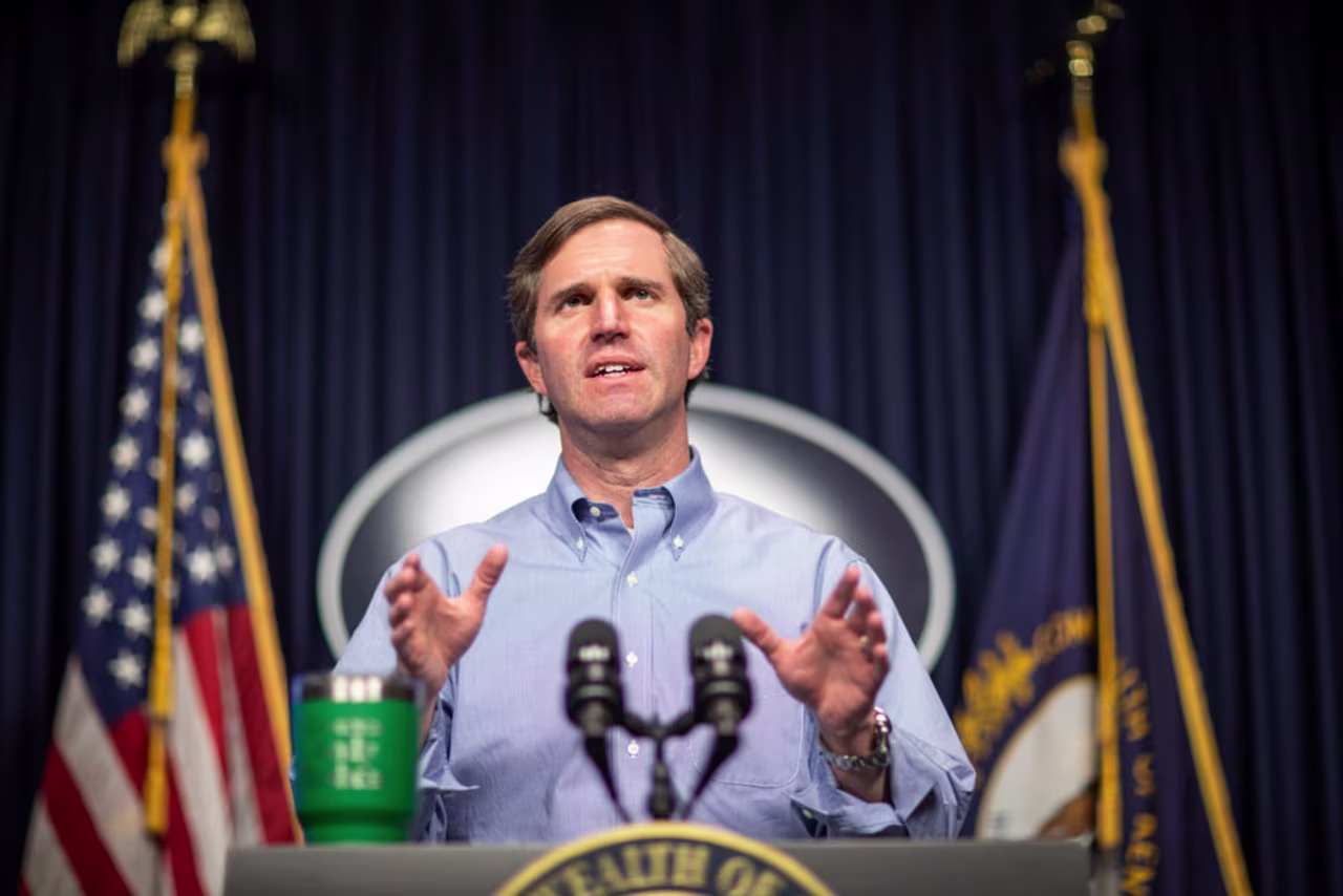 Kentucky Gov. Andy Beshear speaks during a news conference at the state Capitol in Frankfort, Kentucky, on Monday, May 11. 