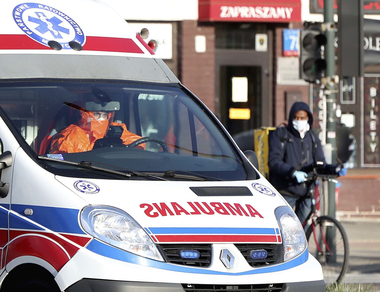 An ambulance is seen in Warsaw, Poland, on April 4.